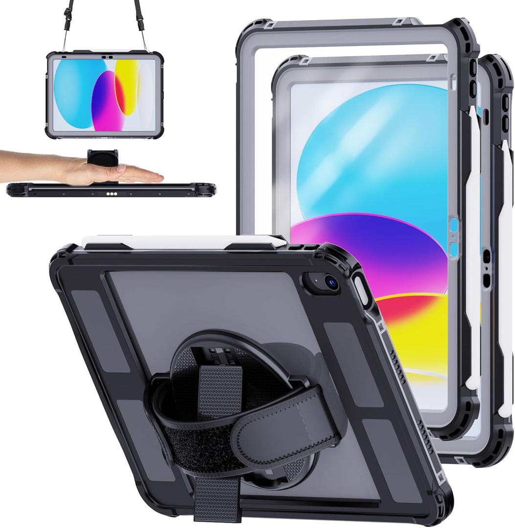 Ezanmull for iPad (A16) 11th Generation 2025 / 10th Generation 2022 Waterproof Case, [Built-in Screen Protector] [IP68 Waterproof] [Military Drop Proof] Heavy Duty Shockproof Protective Cover, Black