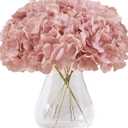 Dusty Rose Pink Artificial Hydrangea Flowers Heads 10 Fake Hydrangea Silk Flowers for Wedding Centerpieces Bouquets DIY Floral Decor Home Decoration with Stems(VASE NOT Included)