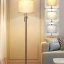 JUNNAI Modern Floor Lamp Adjustable Height Standing Lamp Tall Lamp with 3 Color Temperatures Floor Lamps for Living Room Bedroom Office Beige Shade Bulb Included-Brown