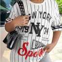 RoseSeek Girl's Jersey Shirts Letter Striped Graphic Tees Crewneck Y2K Tops Football Jersey Streetwear (White)