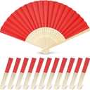 JOHOUSE 12 PCS Red Paper Folding Hand Fans 8.3 Inch  Foldable Handheld Fans for Women, Wedding Party Favors, Bridal Shower, DIY Gift Ready Crafts, Photography Props, Chinese New Year