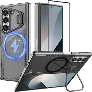Nillkin [New Material] for Samsung Galaxy Z Fold 6 Case, Built-in HD Screen Protector & Adjustable Camera Kickstand, Slim Clear Magnetic Phone Case for Samsung Galaxy Z Fold 6, Black