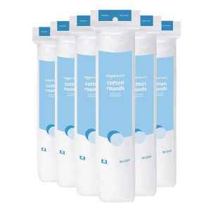 Amazon Basics Hypoallergenic 100% Cotton Rounds for Makeup Removal and Skincare, 600 Count, 6 Packs of 100 Count