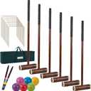 Six Player Croquet Game, 35 Croquette Set with Premium Wooden Mallets/Colored Balls/Wickets/Stakes/Carrying Bag, Classic Outdoor Backyard Lawn Games for Teens Adults Family