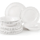AELS Beaded Melamine Dinnerware Set of 12 Pcs Dinner Dishes Set for Indoor and Outdoor Use, Dishwasher Safe, Lightweight Unbreakable, BPA Free, Glossy White