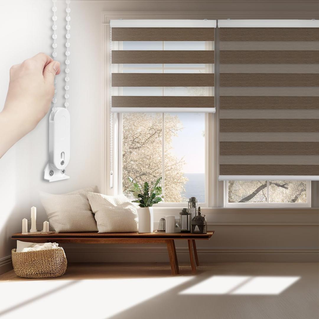 FOIRESOFT Standard Custom Blackout Zebra Roller Blinds [Bonita, Brown, W 10-109 x H 10-105 inch] Dual Layer Privacy Shade, Room Darkening, Select 1x1 for Custom