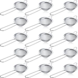 Yungyan 15 Packs Fine Mesh Small Strainer 3.3" Cocktail Strainer Stainless Steel Tea Strainers Mini Sieve Sifter for Juice, Tea Herbs, Coffee Drinks, Long Handle(Silver)