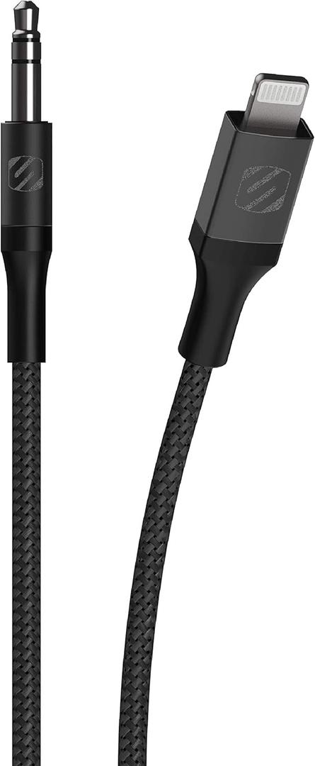 Scosche i3AUXB4SG-SP MFi Certified Hookup Premium Lightning to AUX Braided Audio Cable, 4 Feet, Space Gray (Black)