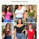 FeelinGirl Shapewear Tummy Control Short Sleeve Bodysuit for Women V Neck Seamless Thong Body Suits Tops (Brown, XL)