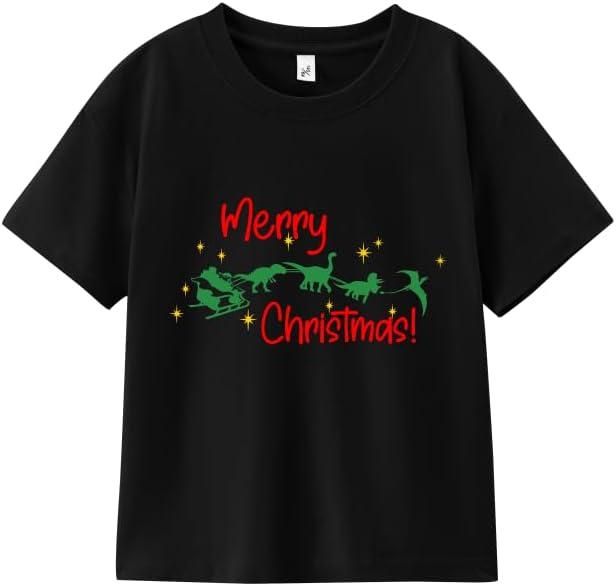 Christmas Shirts for Toddler Boys Girls Kids 2-8 Years, Santa Reindeer Snowman Dinos Truck Short Sleeve Tee (4-5T)
