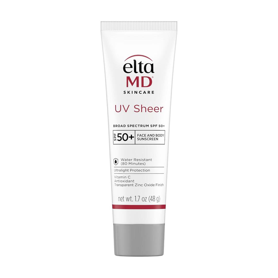 EltaMD UV Sheer Face and Body Sunscreen SPF 50+, No White Cast Sunscreen with Transparent Zinc Oxide and Hyaluronic Acid, Moisturizes and Protects