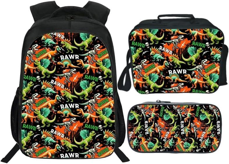 School Backpack Set for Girls Boys 3-in-1 Kids Teens Elementary Middle School Bookbag with Lunch Bag Pencil Case (One Size)