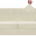 ZNSAYOTX Oversized Velvet 3 Piece Couch Cover with 2 Extra Large Seat Cushion Covers Stretch Sofa Cover for 2 Cushion Couch Thick Soft Loveseat Sofa Slipcover (Beige),72"-92"(2 Cushions)