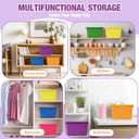 Potchen 6 Pack Cute Plastic Storage Bins with Lids Decorative Stackable Storage Boxes 9.8" 7.3" 5.7" Small Storing Totes for Organizing Craft Office Supplies (Colorful)