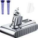 10000mAh Replacement for Dyson V6 Battery 21.6V Lithium VTC4 SV03 SV04 SV05 SV06 SV07 SV09 DC58 DC59 DC61 DC62 DC72 DC74 Absolute Animal Motorhead Slim Vacuum with 2 Filters (V6)