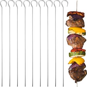 O-Yaki Flat Metal Kabob Skewer for Grilling  Set of 8 BBQ Skewers Stainless Steel with Storage Bag, Dishwasher Safe Skewers with Hook Handle & Sharp Tip for Outdoor BBQ, Cookouts & Oven Use  9 Inch