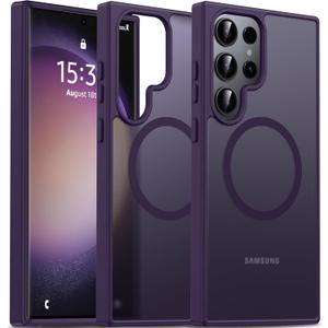 Oterkin Magnetic for Samsung Galaxy S23 Ultra Case Matte, S23 Ultra Phone Case Compatible with MagSafe Frosted Translucent Shockproof Anti-Scratch Slim Fit Case Military Grade Protection (Dark Purple)
