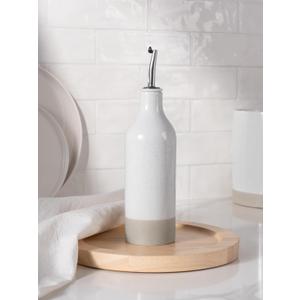 famiware Milkyway 16oz Ceramic Olive Oil Dispenser Bottle, 1 Piece Oil Dispenser for Kitchen with Stainless Steel Pourers, Suitable for Storage Vinegar, Soy Sauce, Coffee Syrup, Liquids, White