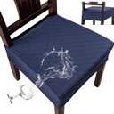 Genina Waterproof Seat Covers for Chairs,Set of 4 Dining Room Chair Seat Covers for Kitchen,Stretch Jacquard Removable Washable Dining Chair Slipcovers Protectors with Rear Covers, Navy Blue