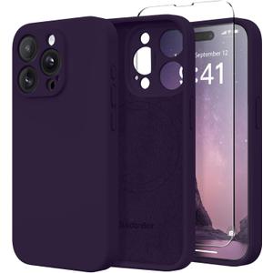 Magnetic for iPhone 15 Pro Case, Compatible with MagSafe, [Full Camera Protection][Screen Protector] Silicone Shockproof Protective Phone Case for iPhone 15 Pro 6.1", Deep Purple