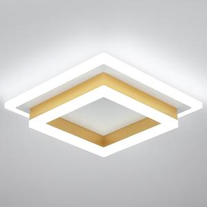 32W Flush Mount Modern LED Ceiling Lights, Gold Small Hallway Ceiling Light, Cool White 6000K Acrylic LED Ceiling Light Fixtures, Close to Ceiling Lights for Bedroom Dining Room Kitchen Bathroom