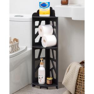 J JINXIAMU Corner Shelves,Corner Shelf Stand Waterproof Great for Bathroom Storage Tight Space,Small Shelf Stand Fit for Toilet Paper Holder Storage, Corner Tables for Small Space,Black
