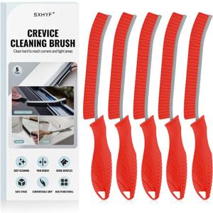 2 x SXhyf Cleaning Brush - Hard Bristle Crevice Cleaning Brush, Multifunctional Gap Scrub Brush, Kitchen Essentials, Bathroom Cleaner Tools for Household Use, Home, Window, Toilet, Stove (Red Bristle Red Handle)