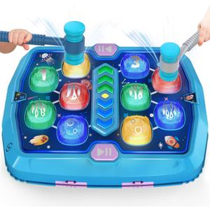 Whack Game Mole Toys for 3 4 5 6 Year Old Boys, Pounding Toys for Age 2-4, 3 Modes & Light Interactive Toddlers Toy with 2 Hammer, Baby Toy Gifts for Early Learning, Birthday Gift for Toddler Boy Girl (Blue)