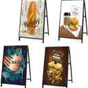 6 PACK 24 x 36 Inch A Frame Sign Double-Sided Folding Sandwich Board Heavy Duty Slide-in Sidewalk Signboard for Outdoor Street Advertising Poster(Frame only，No white board)