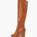 Juliet Holy Women's Knee High Boots Stacked Block Heel Pointed Toe Riding Boots (S)