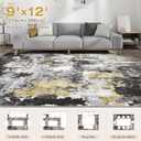 Washable Rug 9x12 Area Rugs for Living Room: Modern Abstract Neutral Soft Carpet for Bedroom Dining Room Under Kitchen Table Home Office Decor - Black Gold