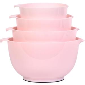 BoxedHome Nesting Plastic Mixing Bowl Set, 4 Piece Mixing Bowl Set with Pour Spouts, Size 1.7, 2.5, 3.5 and 4.5qt, for Prepping, Mixing, Baking, Cooking(2023 New Version, Pink)