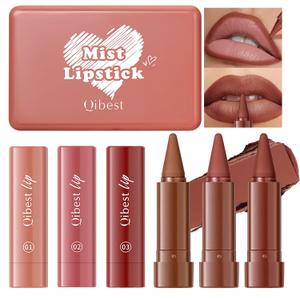 5 Pcs Gradient Lip Liner & Lipstick Set, 2-in-1 Ombre Red Brown Lip Liner Pencil, Matte Nude Velvet lip Liner for Women Long Lasting Waterproof Smudge Proof Lipstick Pencil