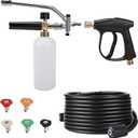 Pressure Washer Gun with Foam Cannon & 26ft Power Washer Hose, 5800 PSI Car Wash Kit with 5 Nozzle Tips, 1/4" Quick Connector & M22 14mm Fittings