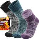 3 Pairs Warm Thermal Socks for Women & Men Winter Ski Thick Boot Insulated Socks for Cold Weather (Medium, Purple/Green/Grey)