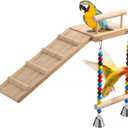 Bird Perches Platform Swing with Climbing Ladder,Bird Wooden Playground,Bird Swing for Green Cheeks, Small Lovebirds, Goldens, Hamsters, Parakeet Cage Accessories
