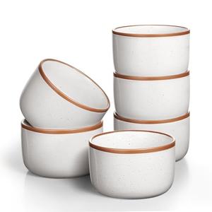 Ramekins Set of 6, 6 oz Creme Brulee Ramekin Oven Safe, Porcelain Ramekin Bowls, Mini Cheesecake Pans, Small Baking Dish, Dipping Sauce Bowls, Ramekins for Baking Souffle, Ice Cream - Vanilla White