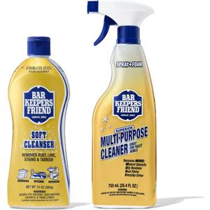 Bar Keepers Friend Soft Cleanser 13 oz + Spray & Foam Multipurpose MORE Spray Cleaner 25.4 oz, Multi Purpose Cleaner Bundle, Removes Grease, Rust Stains, Soap Scum & More in Home & Outdoors, 12.7 Fl Oz