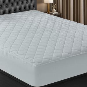 Utopia Bedding Quilted Fitted Mattress Pad, Twin Size, Elastic Fitted Mattress Topper Protector and Cover Stretches up to 16 Inches Deep, Machine Washable (Light Grey)