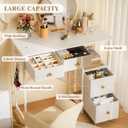 3IngSeagulls White Vanity Desk Without Mirror, Small Makeup Desk with 4 Fabric Drawers, 33.5 Inches Dressing Table with Storage, Vanity Table for Bedroom with Hook, White, Four Drawers
