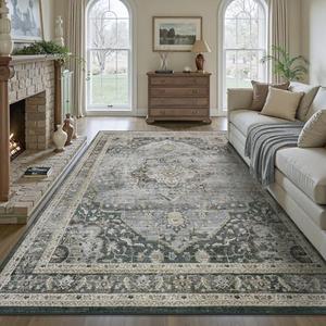 Grey Large 9x12 Area Rugs for Living Room Rug Bedroom Rug Carpet Washable Neutral Dining Room Rugs for Under Table Soft Comfortable Non Slip