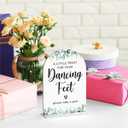 Acrylic Wedding Sign A Little Treat for Your Dancing Feet Signs for Ceremony Modern Calligraphy Arch Acrylic Table Top Signs for Wedding Reception and Event Party Table Decor (White Eucalyptus Leaves)