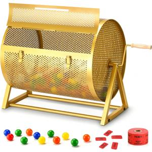Huge Raffle Drum 18" x 12" Holds 10,000 Tickets, Thickened Large Raffle Ticket Spinner Box with Silent Bearings, Sealed Silicone Strip, Wooden Handle & Tripod for Large Events, Lottery, Voting