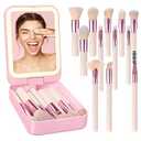 Birthday Gifts for Women-Travel Makeup Brush Set with LED Light Mirror, Travel Essentials for Women, Teen Girl Gifts Trendy Stuff, Bbridesmaid Gifts ideas