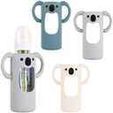 HUAKENER 3 Pack Silicone Sleeves with Handles for Dr Brown's Glass Baby Bottles 8 oz, Anti Breakage Baby Bottle Holder, Compatible with Dr. Brown's Natural Narrow Glass Baby Bottles (Beige+Grey+Blue)