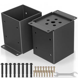 2 PCS Metal 66 Post Base, Inner Size 5.6"x5.6" Heavy Duty Post Bracket with Anti-Corrosive Partition, Powder-Coated Post Anchor for Pavilion Deck Railing Support Deck Base Plate