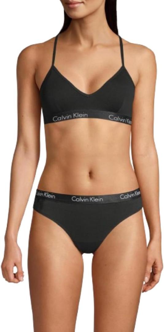 Calvin Klein Women's Motive Cotton Lightly Lined Bralette (Small, Black)