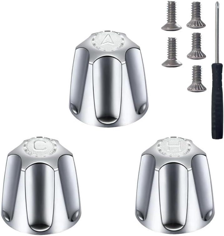 Shower Knobs 3 Piece Replacement,Compatible with Price/Pfister Verve Tub Shower Knob Replacement,Bathtub Faucet Handles Remodel Trim Kit,Faucet Handle Chrome,Include 3 Shower Knobs 5 Screws and Wrench