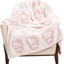 Jay Franco Sanrio Hello Kitty Feather Knit Fluffy Throw Blanket  Reversible Cozy Fuzzy Blanket 50 x 60 Inches, Soft Lightweight Kawaii Pink Bedding for Girls and Kids