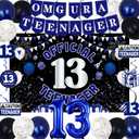 13th Birthday Decorations for Boys Girls, Blue Black Omg Ur A Teenager Birthday Party Decorations, Official 13 Teenager Backdrop, Foil Balloons 13, Banner, Balloons, Hanging Swirls, Birthday Card Set